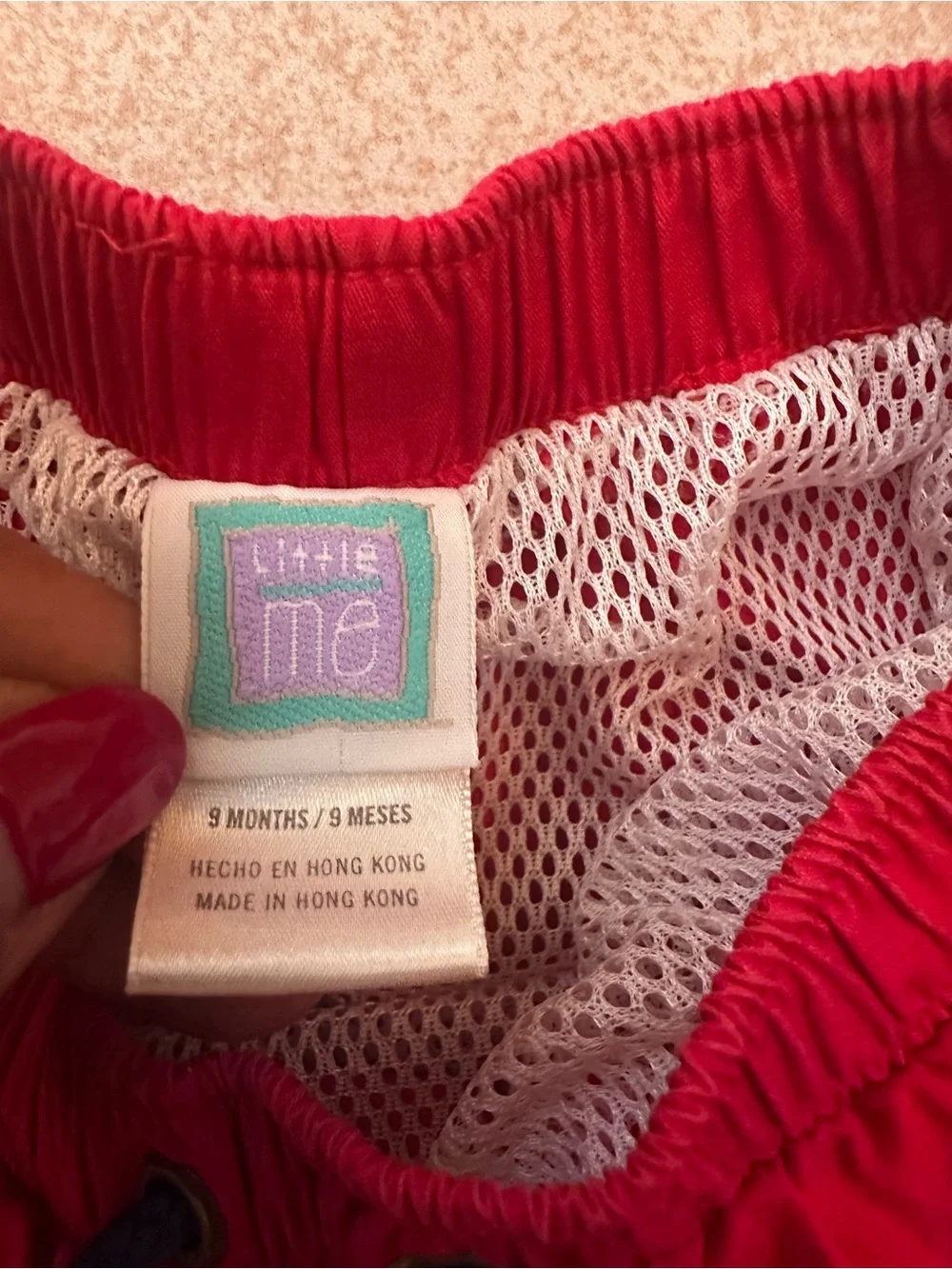 Vintage Little Me Bright Red Baby Swim Shorts with Liner